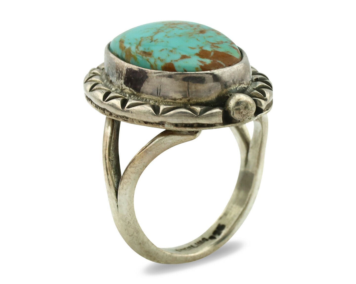 Navajo Ring .925 Silver Kingman Turquoise Artist Signed Gecko C.1980's