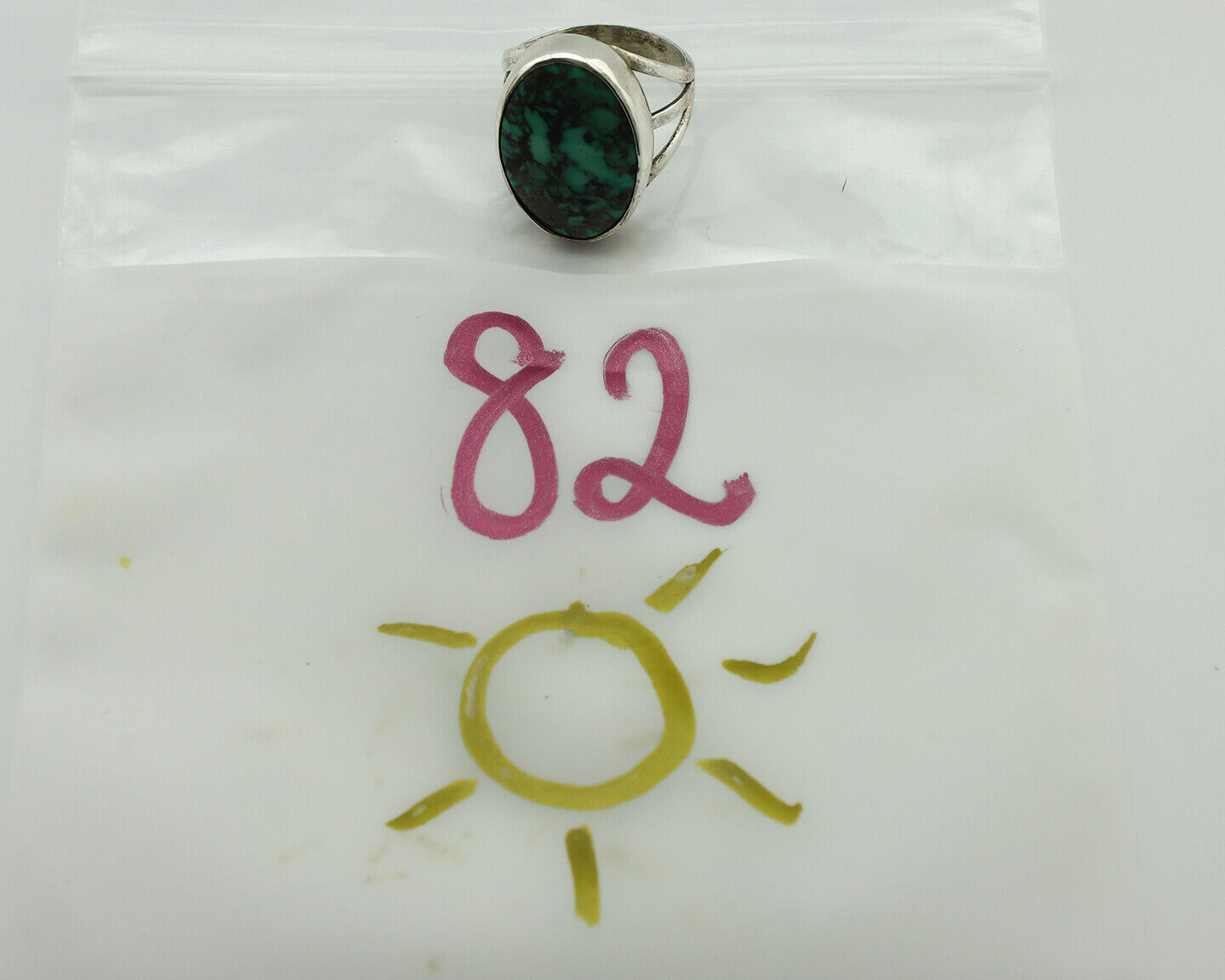 Navajo Ring 925 Silver Black Spiderweb Turquoise Native American Artist C.80's