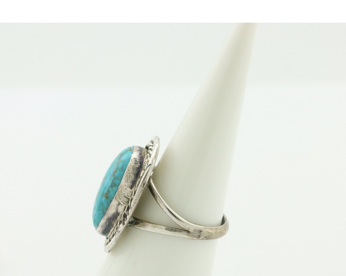Navajo Ring .925 Silver Natural Blue Turquoise Native American Artist C.80's