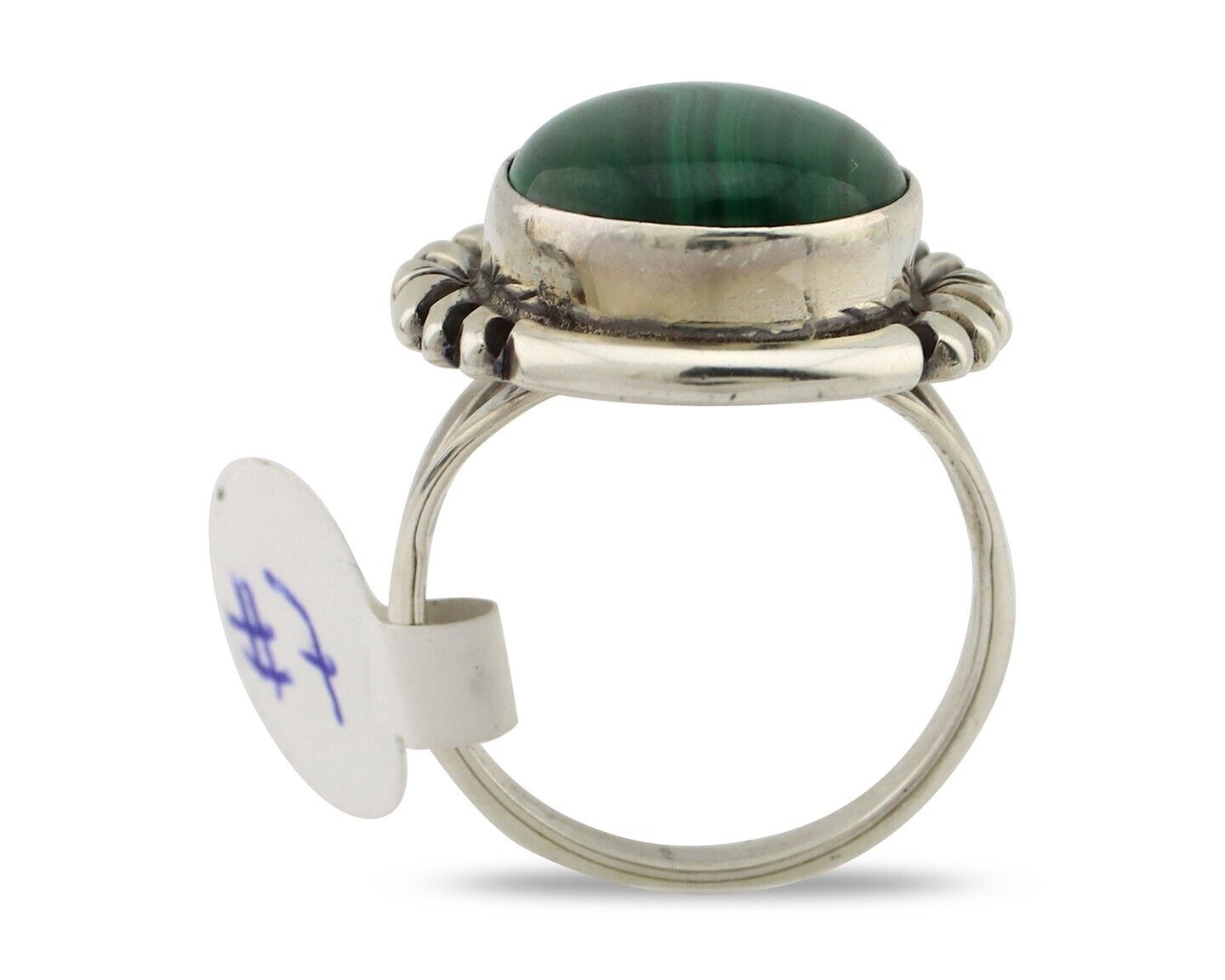 Navajo Ring 925 Silver Malachite Hand Stamped Signed NAKAI C.80's