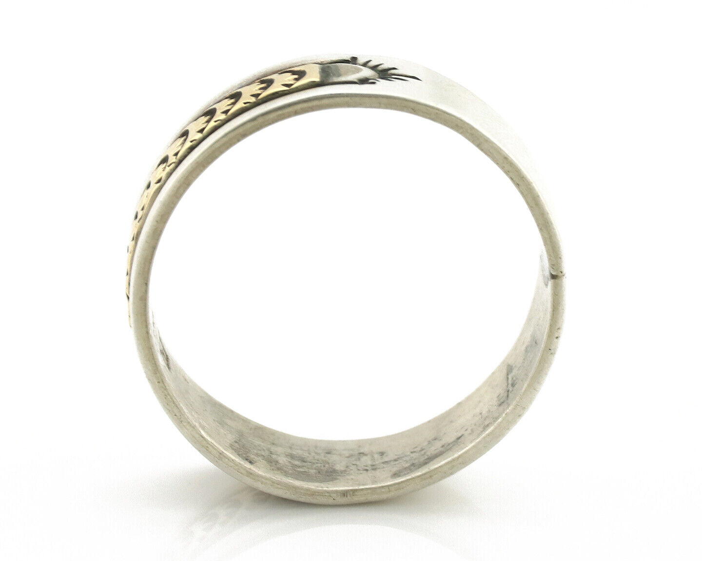 Navajo Ring 925 Silver & Solid 14k Yellow Gold Artist Signed E Hand Stamped C80s