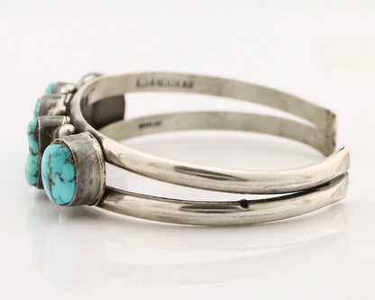 Navajo Bracelet 925 Silver Spiderweb Turquoise Artist Signed E SANDAVOL C80s