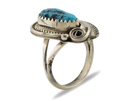 Navajo Ring 925 Silver Sleeping Beauty Turquoise Signed Justin Morris C.80's