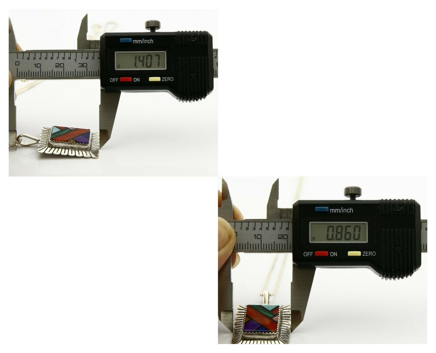 QVC Navajo Inlaid & Block Gemstone Pendant .925 Silver Handmade Signed QT .80's