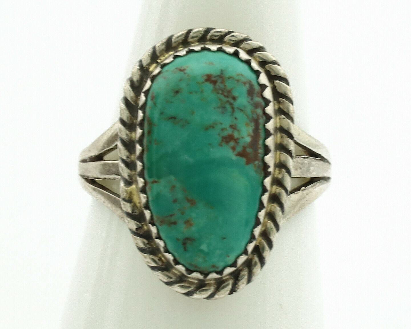 Navajo Ring .925 Silver Kingman Turquoise Native American Artist C.1980's