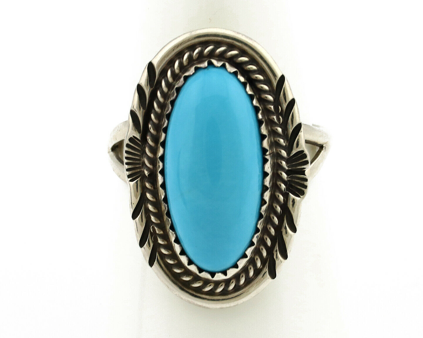 Navajo Ring .925 Silver Sleeping Beauty Turquoise Artist Signed Anna Begay C80s