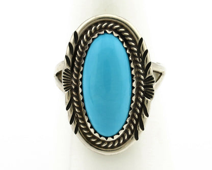 Navajo Ring .925 Silver Sleeping Beauty Turquoise Artist Signed Anna Begay C80s