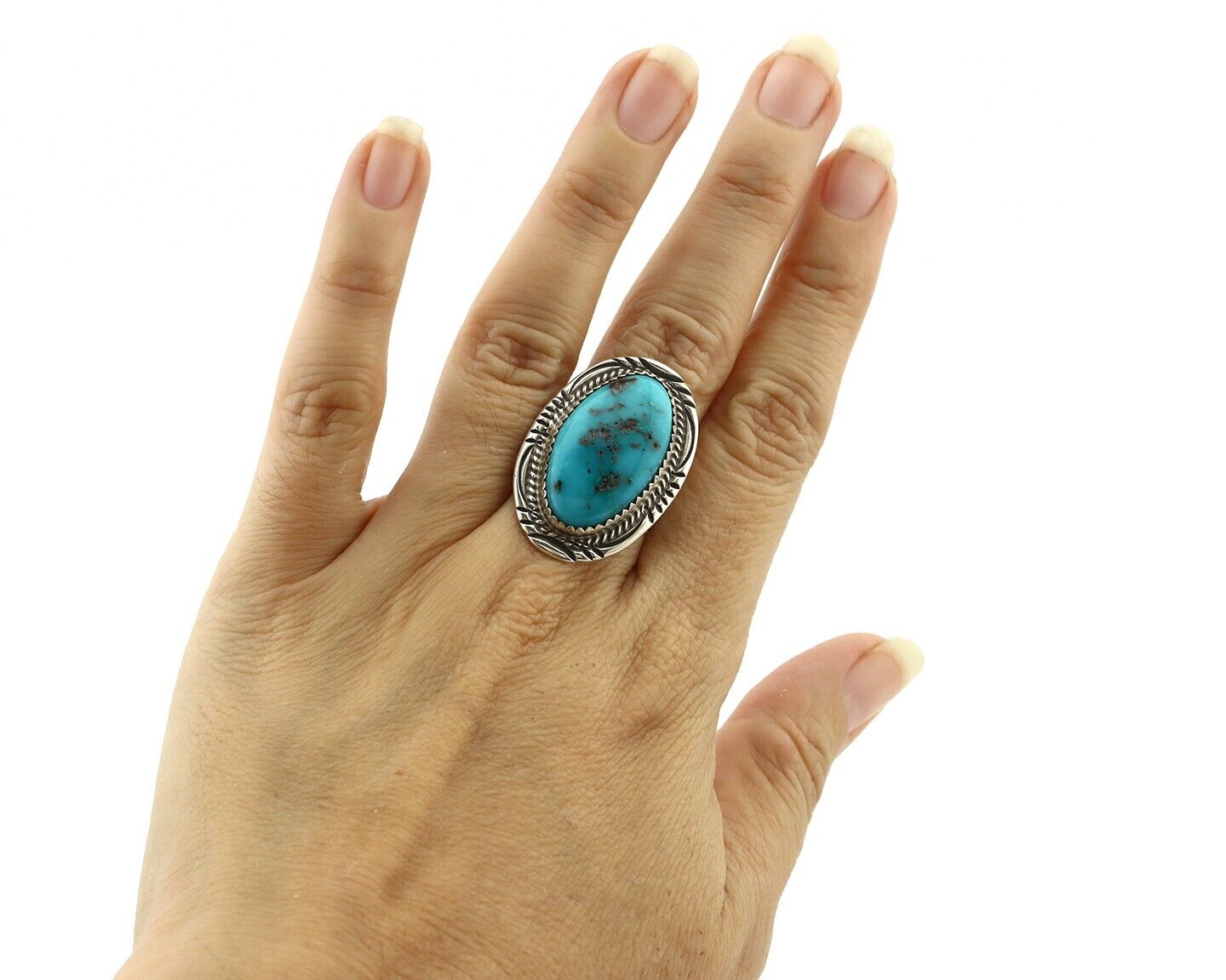 Navajo Ring 925 Silver Natural Blue Turquoise Native American Artist C.80's
