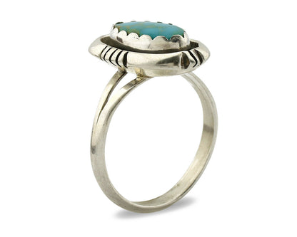Navajo Ring .925 Silver Blue Gem Turquoise Handmade Native American Artist C80s