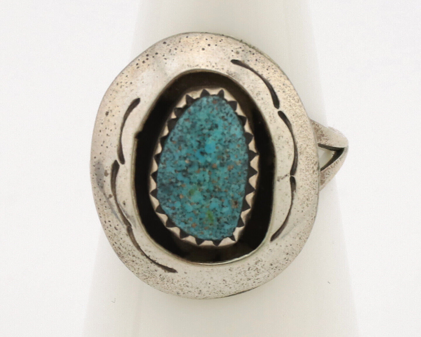 Navajo Ring .925 Silver Spiderweb Turquoise Native American Artist C.1980's