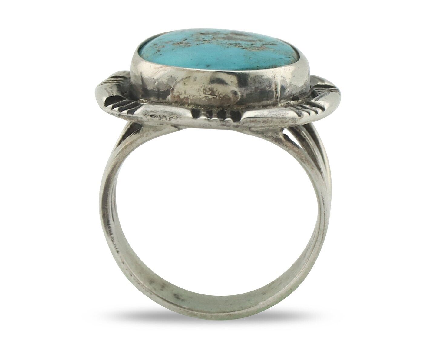 Navajo Ring .925 Silver Natural Blue Turquoise Native American Artist C.80's