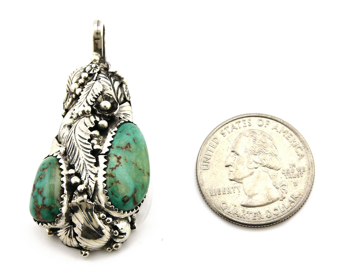 Navajo Pendant .925 Silver Kings Manassas Turquoise Signed Tom Willeto C.80's