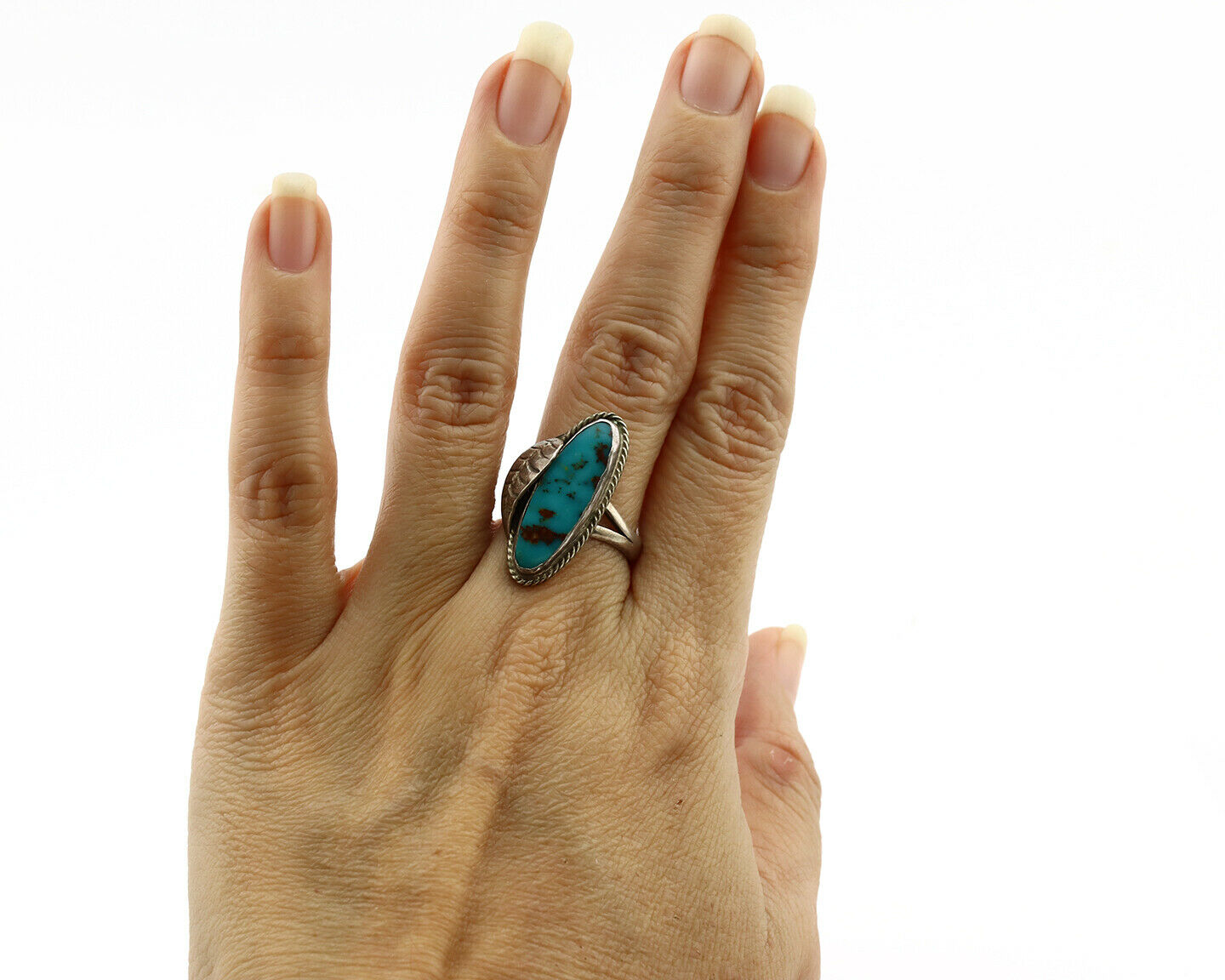 Navajo Ring .925 Silver Nevada Turquoise Native American Artist C.1980's