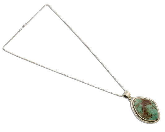 Navajo Necklace .925 Silver Kingman Turquoise Signed Native C.1980's