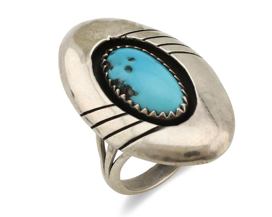 Navajo Ring 925 Silver Sleeping Beauty Turquoise Signed P C.80's