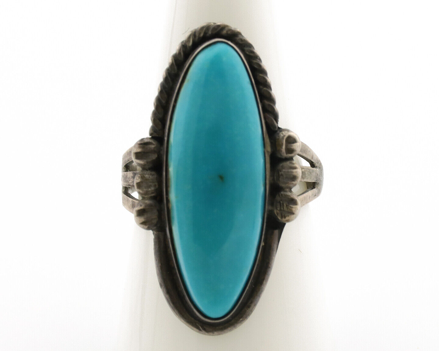 Navajo Ring .925 Silver Sleeping Beauty Turquoise Native American Artist C.1980s