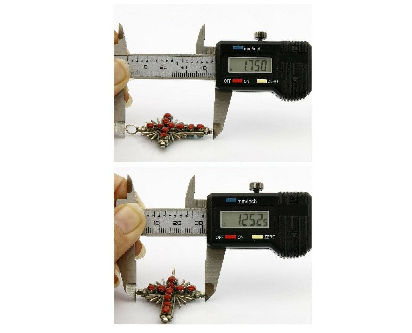 Zuni REAL Turquoise and Coral Reversible 925 Silver Handmade Cross Pendant