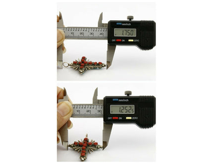 Zuni REAL Turquoise and Coral Reversible 925 Silver Handmade Cross Pendant