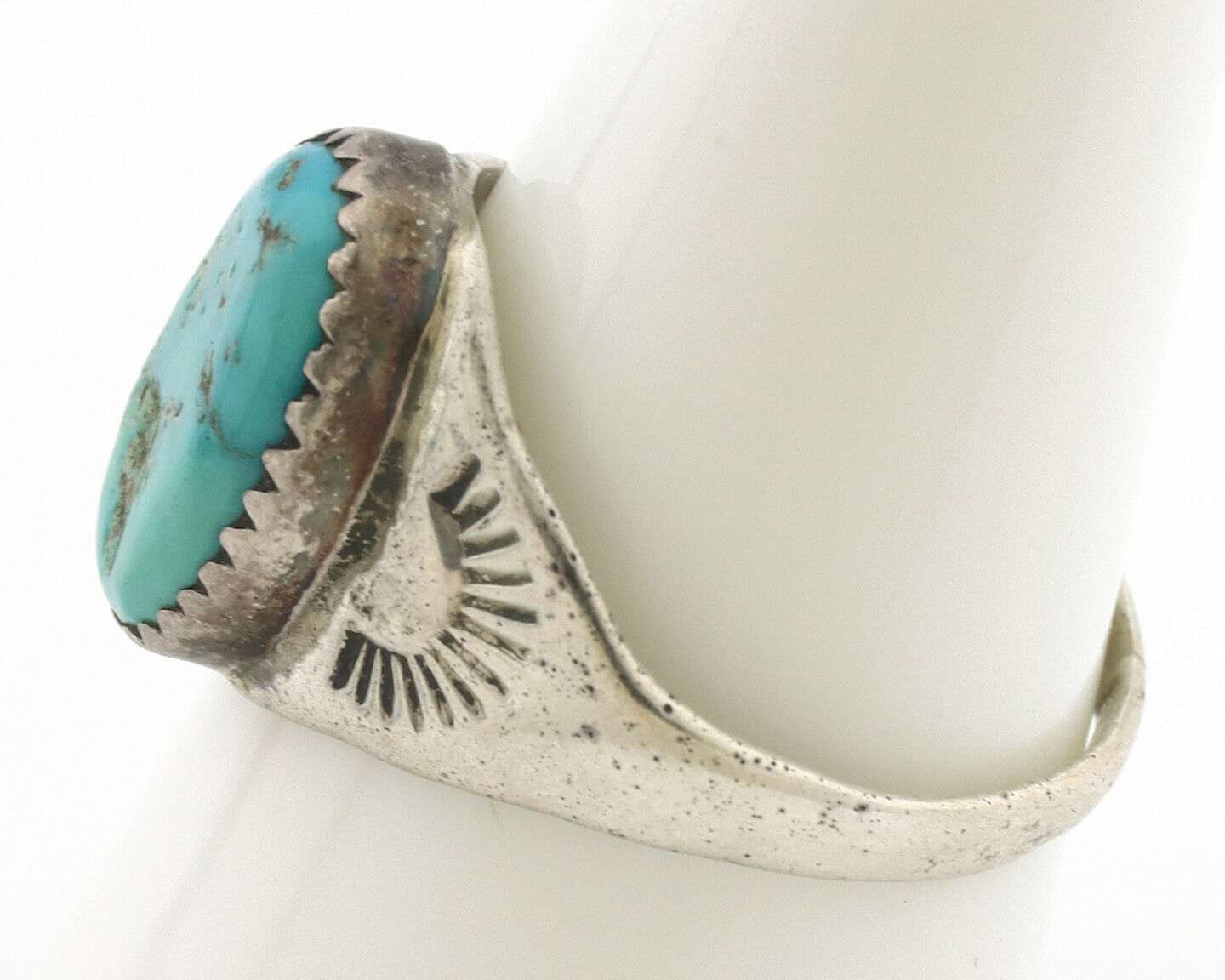 Zuni Ring .925 Silver Natural Blue Turquoise Native American Artist C.1980's