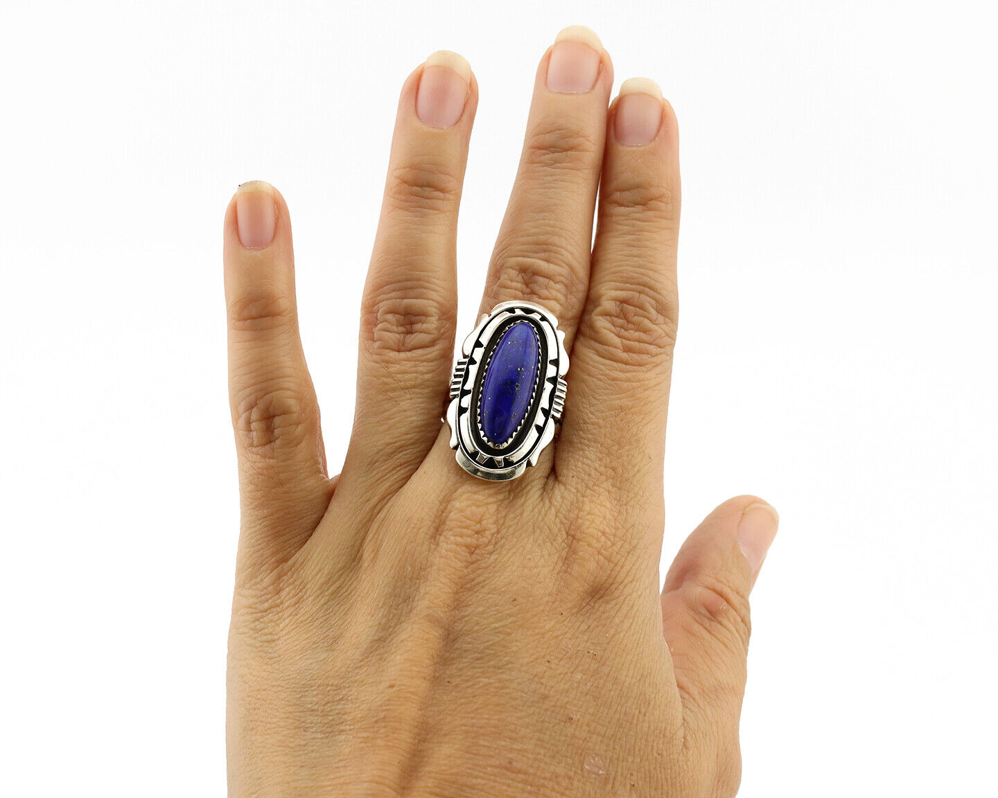 Navajo Ring 925 Silver Natural Lapis Lazuli Artist Signed William Denetdale C80s