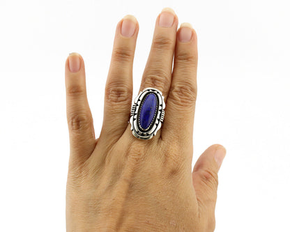 Navajo Ring 925 Silver Natural Lapis Lazuli Artist Signed William Denetdale C80s