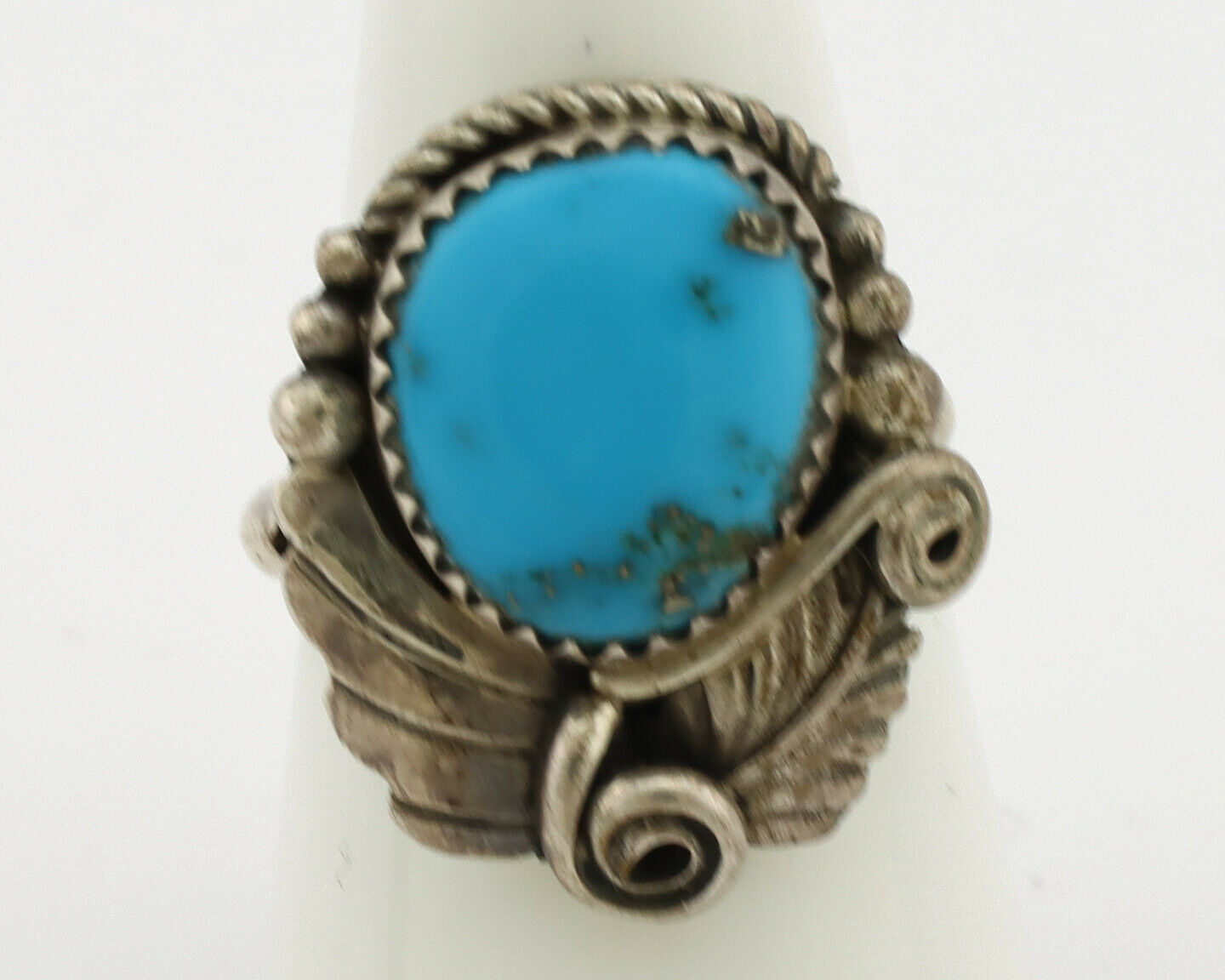 Navajo Ring .925 Silver Morenci Turquoise Artist Signed MC C.80's
