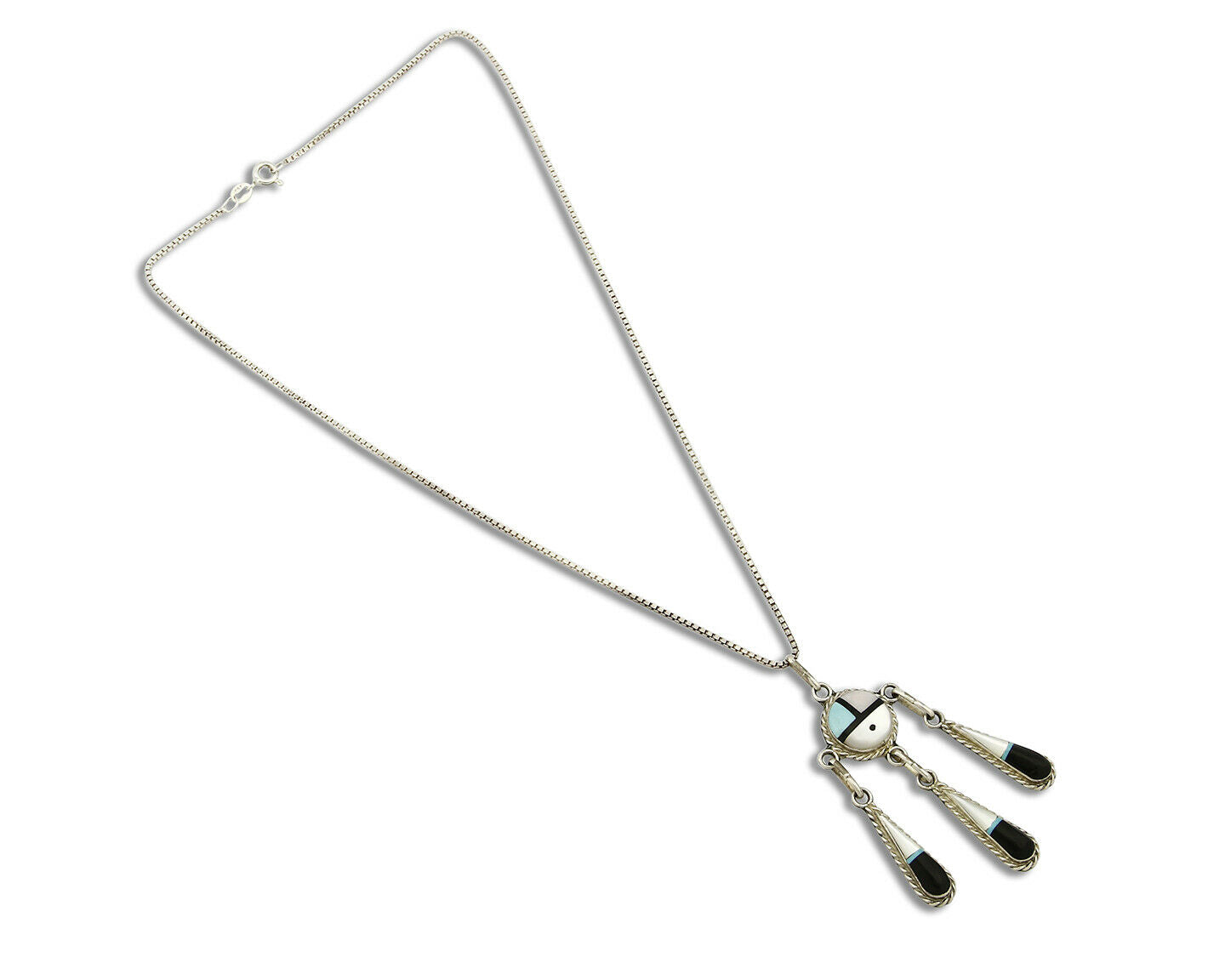 Women's Zuni Necklace .925 Silver Tiwa Sun C.1980's Gemstones