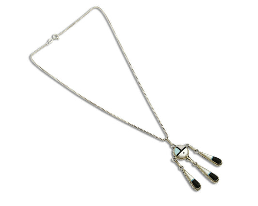 Women's Zuni Necklace .925 Silver Tiwa Sun C.1980's Gemstones