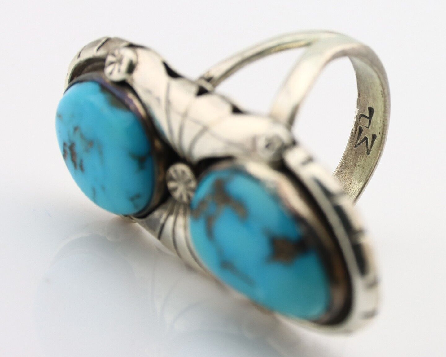 Navajo Ring 925 Silver Bisbee Turquoise Artist Signed Mike Platero C.80's