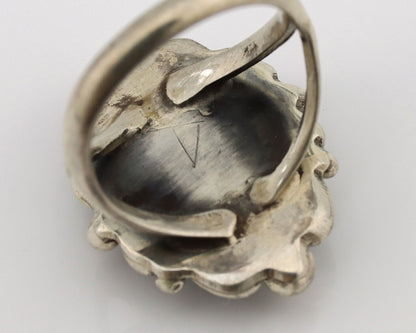 Navajo Ring .925 Silver Spiderweb Turquoise Native American Artist C.1980's