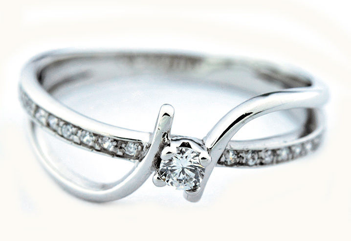 Diamond Wedding Solitaire w/ Accents Ring .25 ct Round Cut Solid 14k White Gold