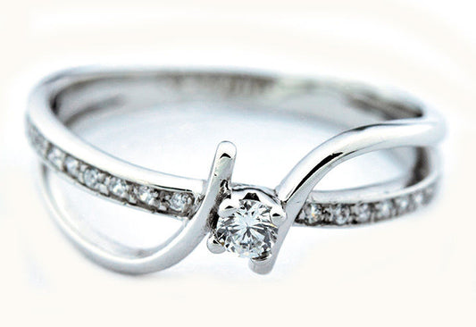 Diamond Wedding Solitaire w/ Accents Ring .25 ct Round Cut Solid 14k White Gold