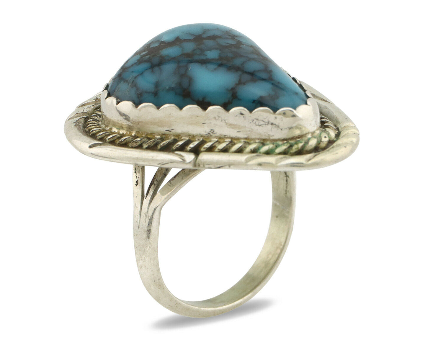 Navajo Ring .925 Silver Turquoise Mountain Artist Signed AC C.80's