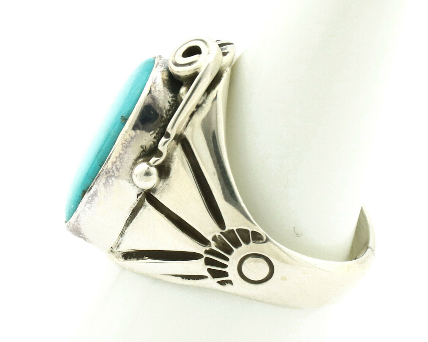 Navajo Ring .925 Silver Morenci Southwest Turquoise Native Artist C.80's