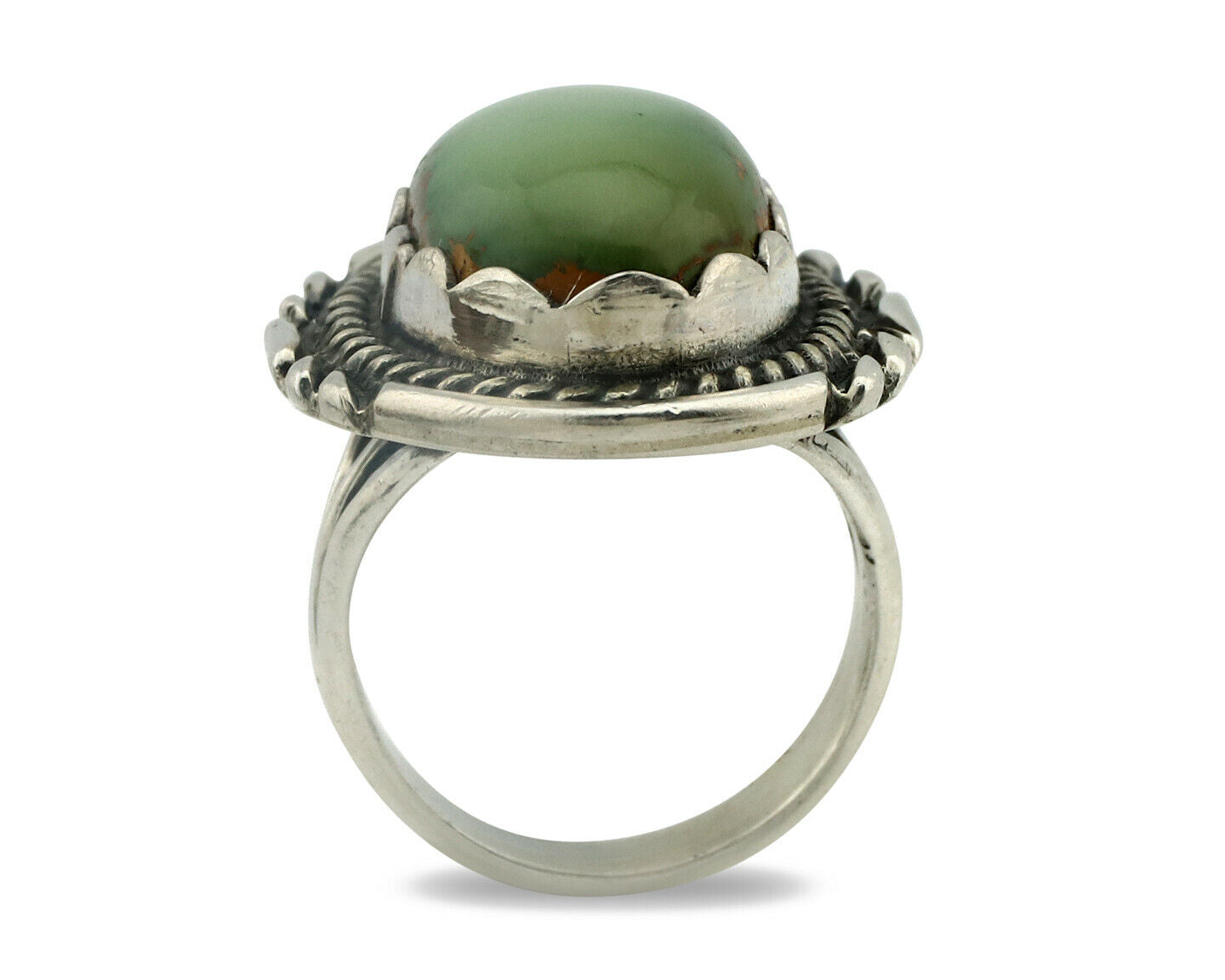 Navajo Ring .925 Silver Natural Uncolored Green Turquoise Signed Apache C.80's