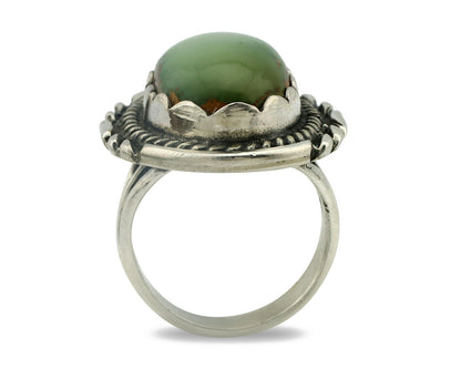Navajo Ring .925 Silver Natural Uncolored Green Turquoise Signed Apache C.80's