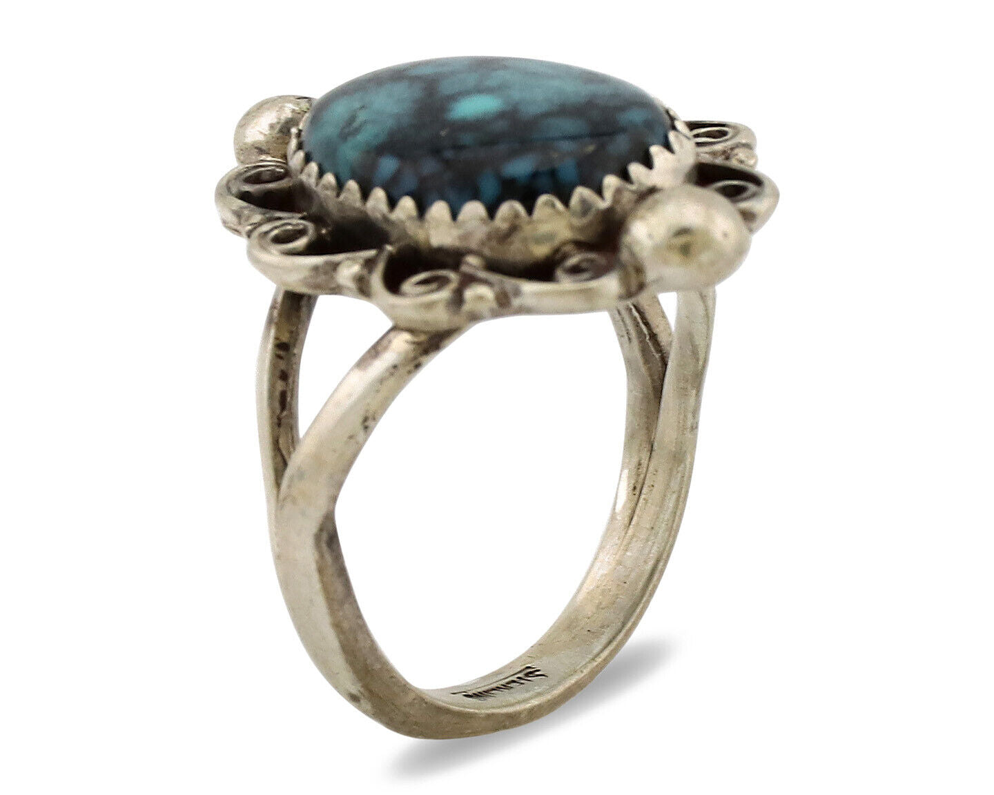 Navajo Ring .925 Silver Sleeping Beauty Turquoise Artist Signed TALHAT C.80's