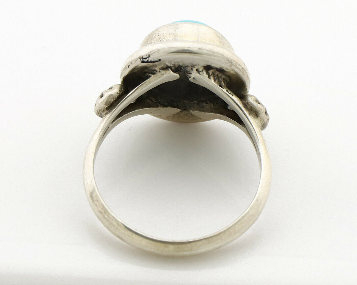 Navajo Ring .925 Silver Sleeping Beauty Turquoise Native American Artist C.1980s