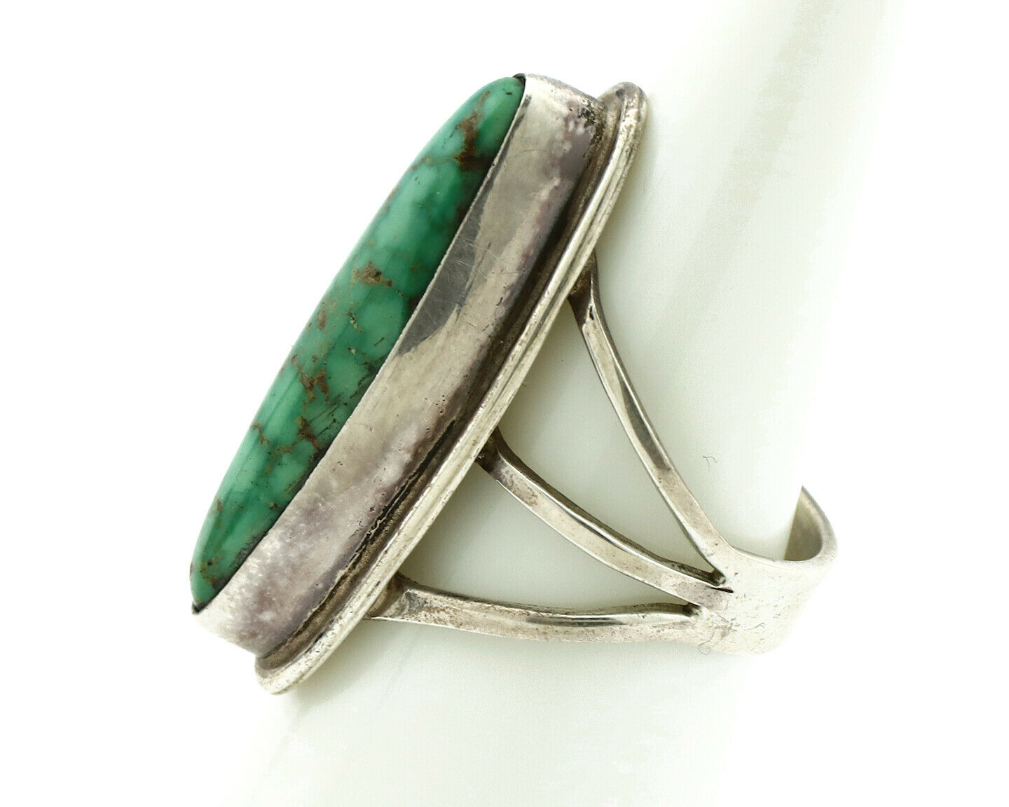 Navajo Ring .925 Silver Natural Mined Green Turquoise Artist Signed P C.80's