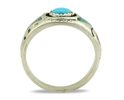 Navajo Handmade Ring 925 Silver Blue Turquoise & Coral Native American C.80's