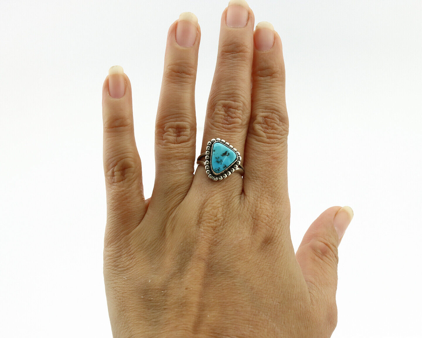 Navajo Ring .925 Silver Sleeping Beauty Turquoise Native Artist C.1980's
