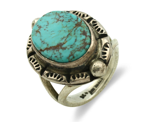 Navajo Ring .925 Silver Blue Spiderweb Turquoise Signed Gecko C.1980's