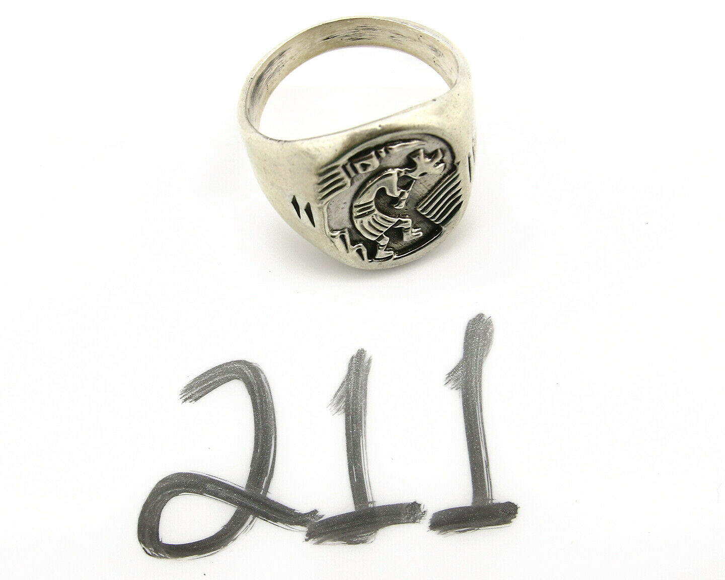 Navajo Ring .925 Silver Kokopelli Overlay Artist Native American C.80's