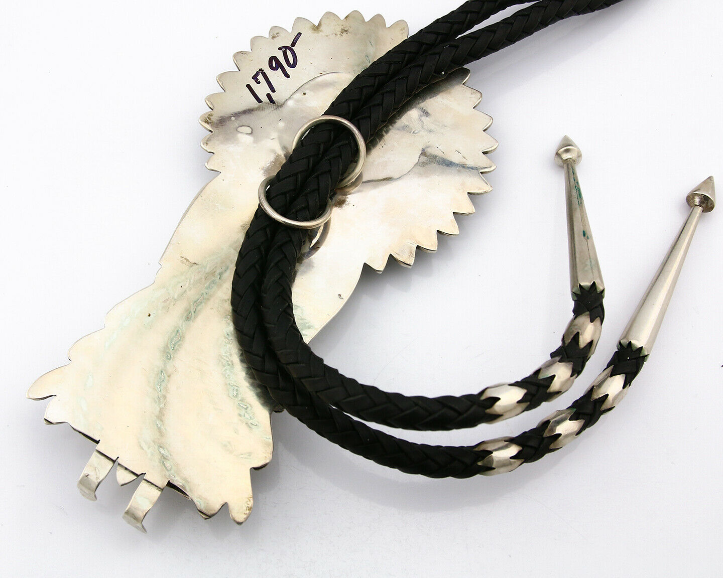 Navajo Bolo Tie .925 SOLID Silver Turquoise Artist Signed S C.80's