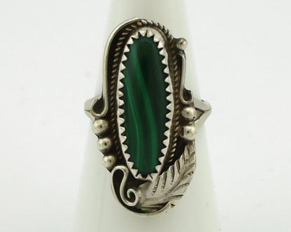Navajo Ring 925 Silver Natural Green Malachite Signed Justin Morris C.80's