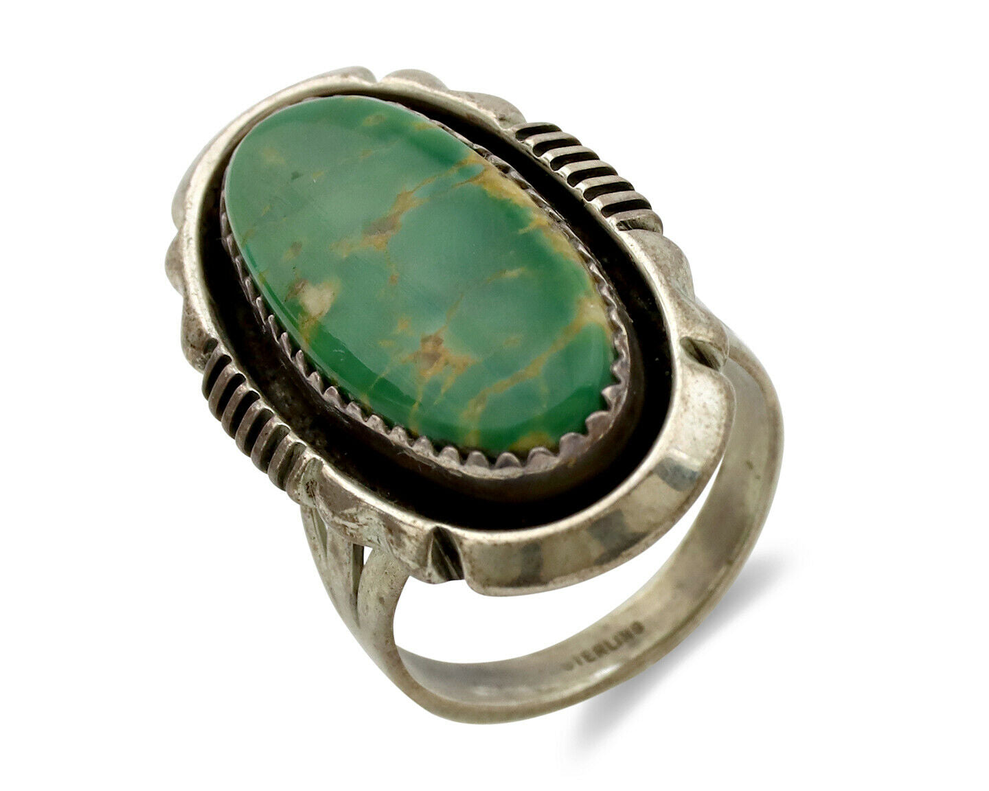 Navajo Ring .925 Silver Kingman Turquoise Artist Signed M Begay C.1980's