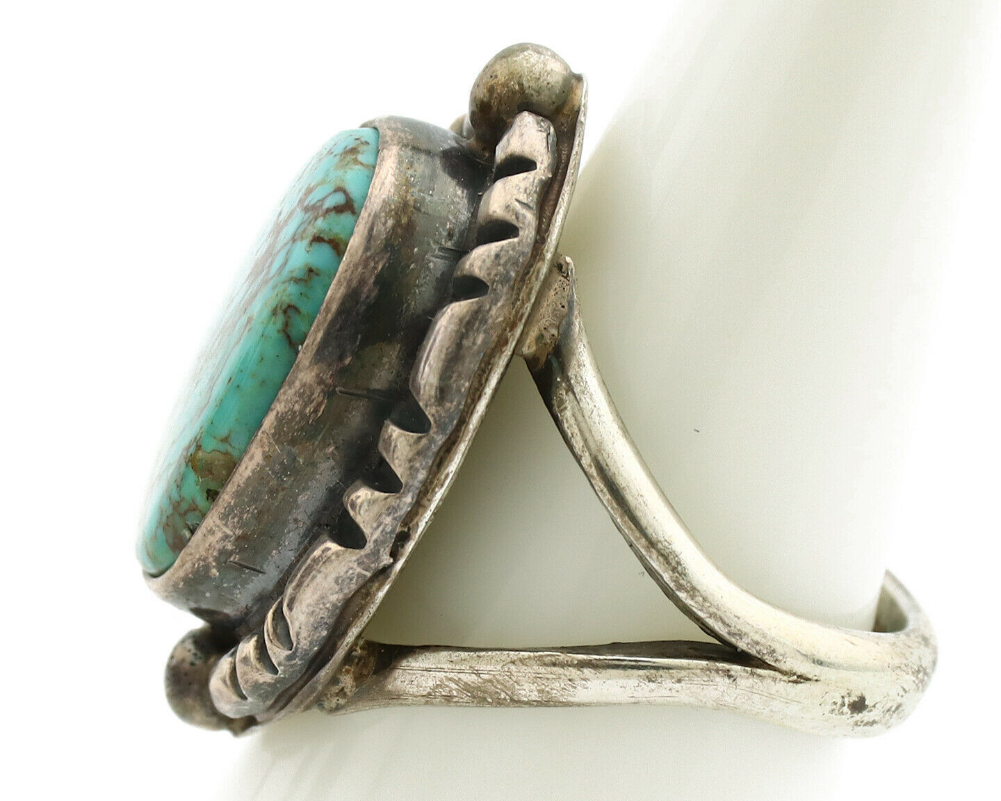 Navajo Ring .925 Silver Kingman Turquoise Artist Signed Gecko C.1980's