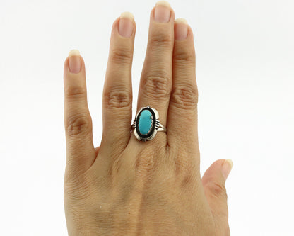 Navajo Ring .925 Silver Sleeping Beauty Turquoise Native Artist C.1980's