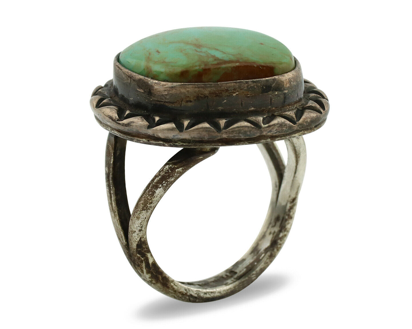 Navajo Ring .925 Silver Kingman Turquoise Artist Signed Gecko C.1980's