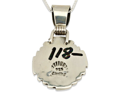 Navajo Necklace .925 Silver Damele Variscite Signed Sun C.1980's